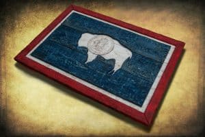 Weathered Wood One of a kind Wyoming State flag, Wooden, vintage, art, distressed, weathered, recycled, North West art flag art. Buffalo