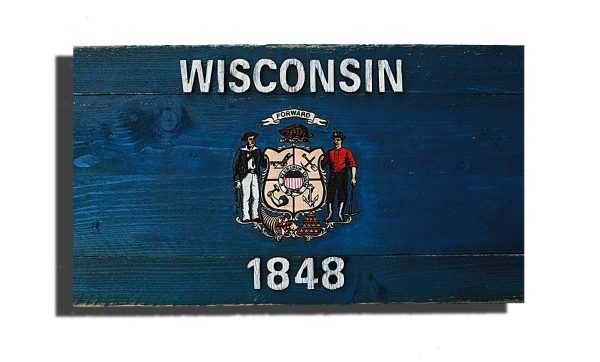 Wisconsin State Flag, Handmade, Distressed Wooden ,vintage, art, distressed, weathered, recycled, home decor, Wall art, reclaimed, Blue