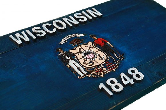Wisconsin State Flag, Handmade, Distressed Wooden ,vintage, art, distressed, weathered, recycled, home decor, Wall art, reclaimed, Blue
