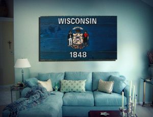 Wisconsin State Flag, Handmade, Distressed Wooden ,vintage, art, distressed, weathered, recycled, home decor, Wall art, reclaimed, Blue