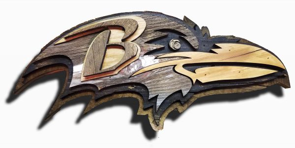 –　home　vintage,　recycled,　Barn　Cave,　art,　Maryland　Knight　Reclaimed　decor,　Baltimore　Creations　Sign,　Superbowl,　weathered,　Ravens　Football　Chris　Wood　Man