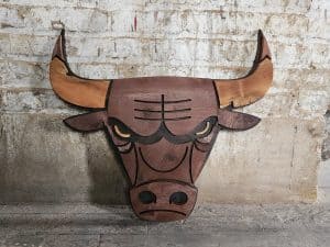 Handcrafted wooden steer head wall art from Chris Knight Creations. Unique rustic decor for homes and businesses.