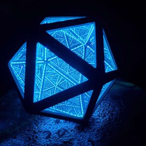 Blue illuminated geometric LED art sculpture for home decor and modern design.