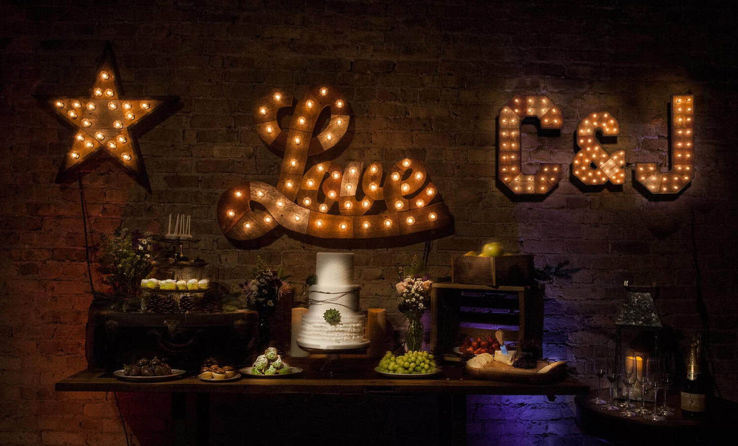 Reclaimed wood LOVE marquee letters with lights for weddings by Chris Knight Creations